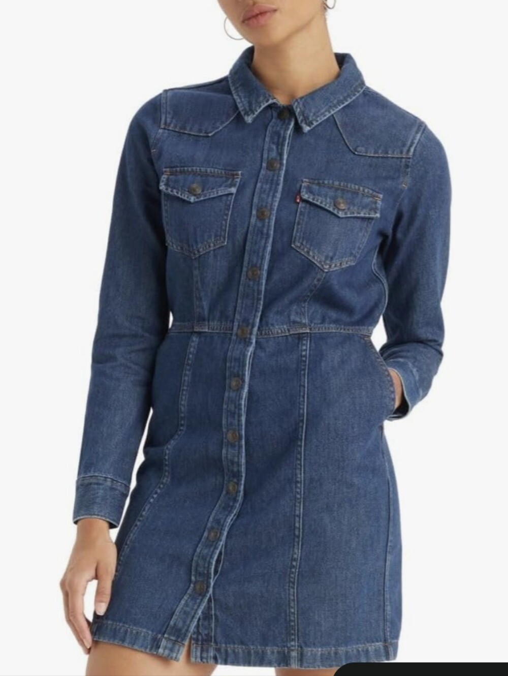 Dark Blue Denim Button-Front Women's Coat